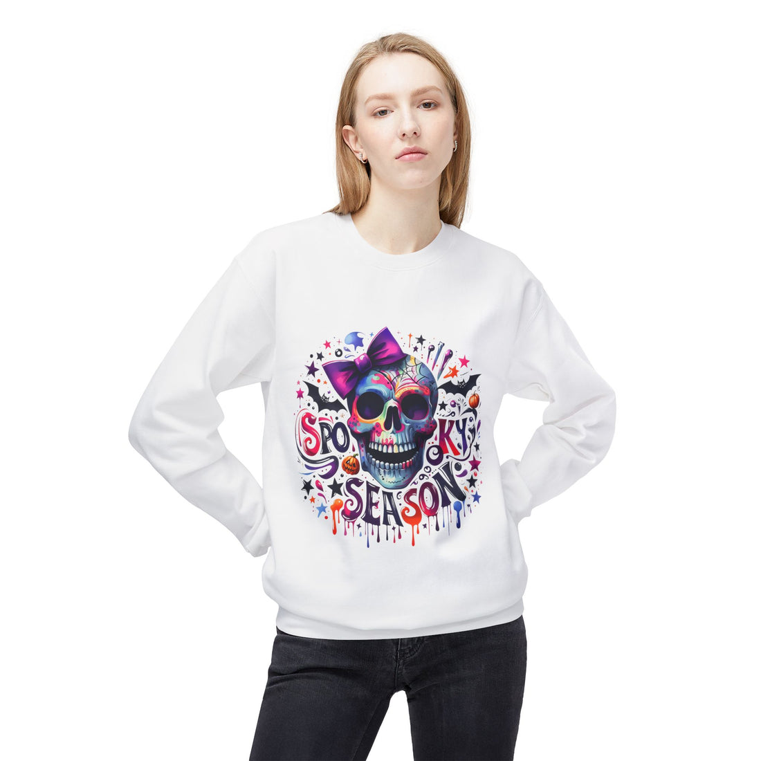 Spooky Season Skeleton Ladies Midweight Softstyle Fleece Crewneck Sweatshirt