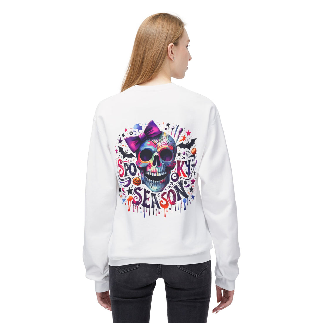 Spooky Season Skeleton Ladies Midweight Softstyle Fleece Crewneck Sweatshirt