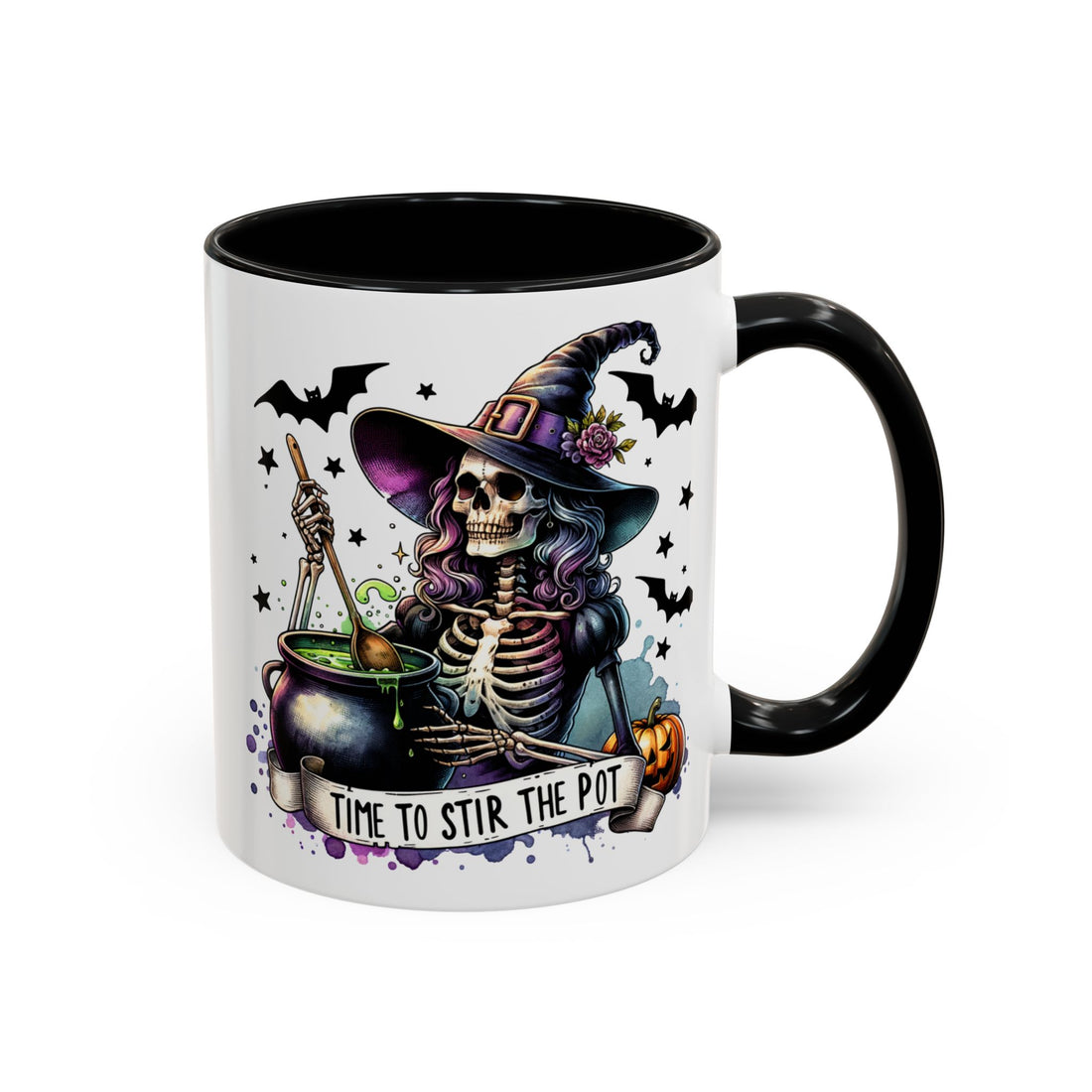 Time To Stir The Pot Witch Skeleton Halloween Accent Coffee Mug (11, 15oz)