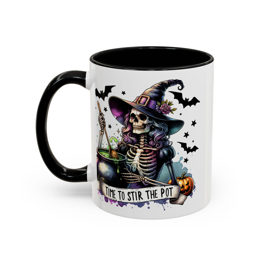 Time To Stir The Pot Witch Skeleton Halloween Accent Coffee Mug (11, 15oz)