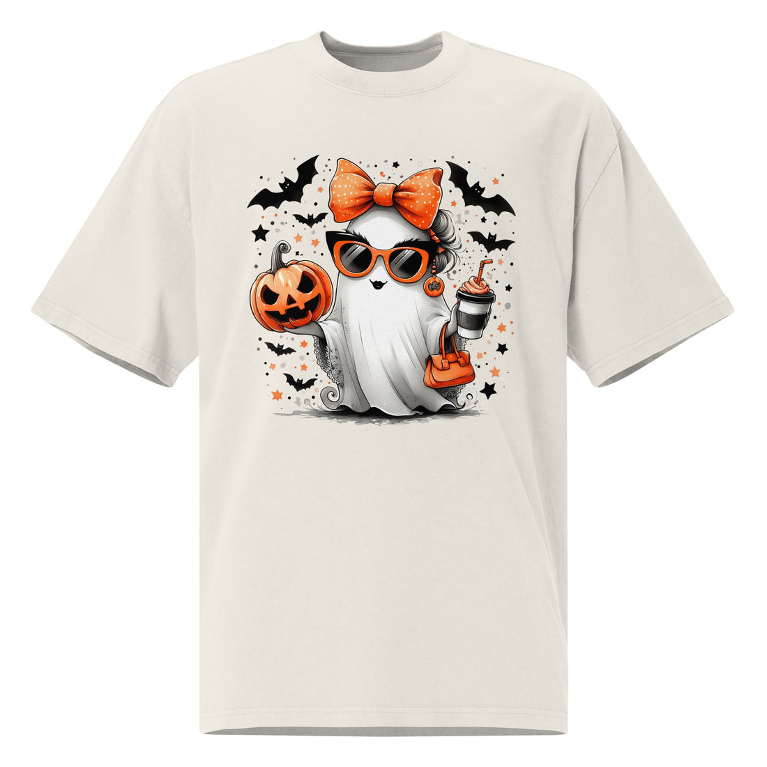 Cute Halloween Ghost Pumpkin Oversized Faded T-shirt Sleep Shirt